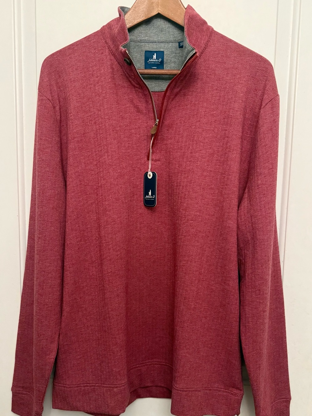 johnnie-O NWT “Rubin” Herringbone Quarter-Zip Cotton/Cashmere Pullover